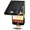 SAMSUNG GALAXY NOTE BLACK GENUINE LEATHER FLIP CASE / COVER / POUCH / HOLSTER, CREAM INSIDE, BY TERRAPIN PART OF THE QUBITS ACCESSORIES RANGE