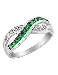 Created Emerald Infinity Ring with Diamonds 2/3 Carat (ctw) in 10K White Gold