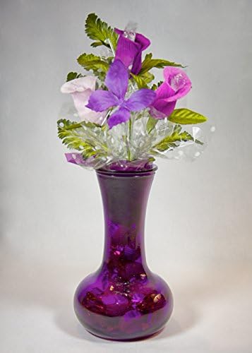 Artfully Delicious Arrangements Edible Candy Bouquet Gift Basket "Bud Vase" - Candy Filled Vase - Kosher - 3 Truffle Flowers - Purple