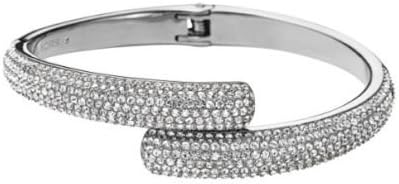 Michael Kors Silver Tone with Clear Crystal Pave Bypass Cuff Bracelet MKJ3668