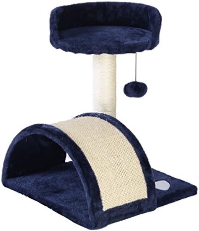 LuxuriePet 3 in 1 Cat Tree Furniture Condo with Soft Plush Perch, Scratcher & Dancing Toy (Navy Blue)