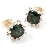 14K Gold Bahia Green Tourmaline & Diamond Stud Earrings