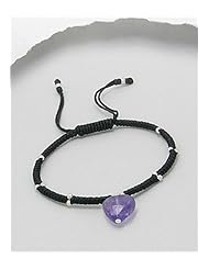 Heart Cotton Waxed Thread Amethyst Bracelet In Sterling Silver