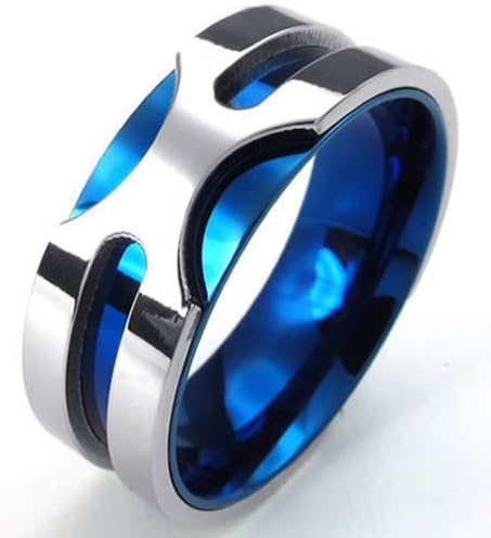KONOV Jewelry Mens Stainless Steel Ring, 8mm Classic Band, Blue Silver
