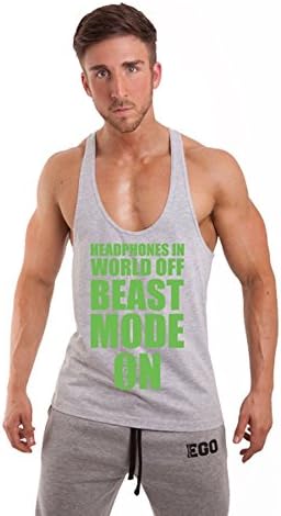 Branded Ego Men's Stringer Vest with Beast Mode Print Large