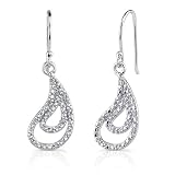 Captivating Style: Sterling Silver Celebrity Style Open-work Paisley Motif Fish-hook Earrings with CZ Diamonds