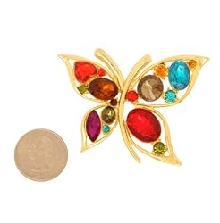 Multi Colored Crystal Butterfly Brooch Pin