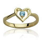 18k Gold Plated Sterling Silver 3mm Blue Topaz Heart Ring