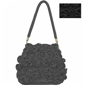 Black Faux Silk Floral Evening Bag Purse