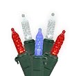 Set of 70 LED Red, White and Blue M5 Mini Christmas Lights - Green Wire