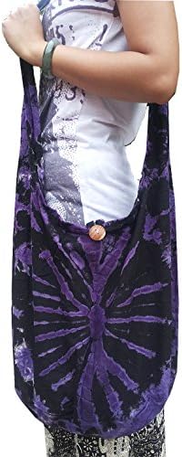 Tie Dye Sling Shoulder Bag Cool Purple with Black Stripes Hippie Hobo Cotton