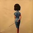 Art of China- Woman Holding Whip in Blue Cheongsam -Contemporary Asian Art Oil Painting- Hand Painted