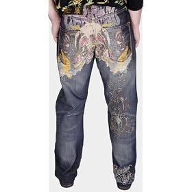CHRISTIAN AUDIGIER Ed Hardy Mens Jeans Denim Pants Signature Skull Spider Web Loose Fit 32