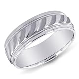 14K White Gold Half Moon Pattern Wedding Band