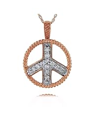 10k Rose Gold Designer Diamond Peace Sign, Birthstone of April, .12cttw. 18" Gold Chain Included
