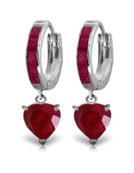 14k White Gold Ruby Heart Dangle Earrings