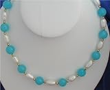 GEMSTONES BEADED NECKLACES FRESH WATER PEARL,QUARTZ (turqoise) QP139 , by World of Watches and Gems