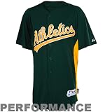 MLB Boys' Oakland Athletics Short Sleeve Authentic Button Front Cool Base Batting Practice Jersey by Majestic (Athletic Dark Green/Gold, X-Large)