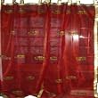 Curtains-2 Organza Red Embroidered Sari Curtains Drapes Panel 92" Tabs