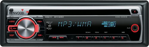 Kenwood KDC-W313A WMA/MP3, 50W, TDF, RDS, 1 RCA, Front Aux, Red Illuminations Car Stereo