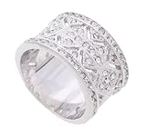 SilverBin Sterling Silver CZ Accented Wide Band Ring