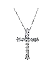 Victoria Kay 1/4ct Prong Diamond Cross Pendant in 14k White Gold (IJ, I1-I2), 16"