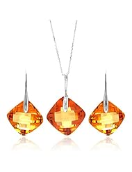 Nickel Free Sterling Silver Necklace & Earring Sets Champagne Diamond Shape Large Cubic Zirconia Set Pendant 27Mm X 43Mm Earring 21Mm X 40Mm Chain Adjustable 16"-18"