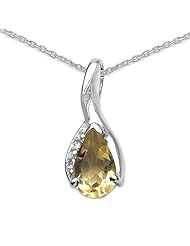 0.90 Carat Genuine Citrine Sterling Silver Pendant Necklace. 18"