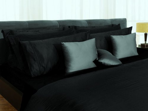 350 Thread Count Egyptian Cotton Sateen Extra Deep Pocket Black Sheet Set Twin Black