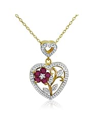 14K Gold over Sterling Silver Ruby and Diamond Heart Necklace (.25cttw. 18")