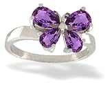 14K White Gold Genuine Pear Amethyst Butterfly Ring