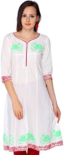 Estyle Women's Tusker Printed Bright Anarkali Kurta Small White