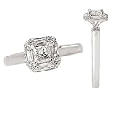 14K White Gold Princess Cut Engagement Ring with Round and Baguette Diamonds