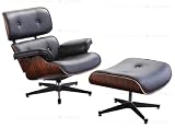 New Eames Inspired Italian Leather Chair Ottoman Black