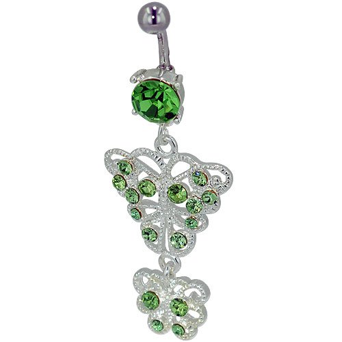 Belly Button Rings Green Dangle Mother Daughter Butterfly Spring Fashion Belly Navel Ring Body Jewelry