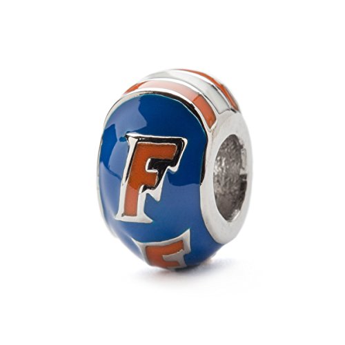 University of Florida Blue with Orange F Round Bead Charm - Stainless Steel - Fits Pandora Charm Bracelets