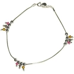 Sterling Silver Anklet Pair Beaded Jewelry 10.25 inches (gnklt006)