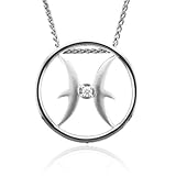 Zodiac Sign Pisces Silver Diamond Pendant Necklace (HI, SI3-I1, 0.05 carat) - All 12 Signs Available