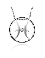 Zodiac Sign Pisces Silver Diamond Pendant Necklace (HI, I1-I2, 0.05 carat)