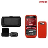 Nokia E63 Combo Premium Feel Red Silicon Skin case Faceplate Cover + Black Horizontal Leather Pouch for Nokia E63 + Free LiveMyLife Wristband
