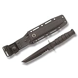 Short Ka-Bar Black Tanto Knife, Serrated, Kydex Sheath