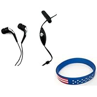 2 in 1: (Universal Black Stereo Headset Hands-free with 3.5mm Plug + 3.5mm to 2.5mm Audio Adapter) for LG A155, AX500, AX400, LX600, LX265, AX265, AX830, AX300, VX5500, UX280, UX300, UX830, VX8360, VX8610, VX9100, VX9200, VX9600, LX370, UX370, LX290+ Free Stars stripes Silicone WristBand