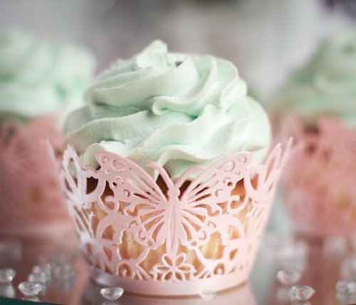 Elegant Dark Pink Laser Cut Filigree Butterfly Design Cupcake Wraps for Weddings, Parties, and Celebrating- Package of 12