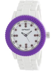 Sprout Womens ST/6505MPPR Purple Swarovski Crystal Accented White Corn Resin Bracelet Watch