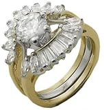 Size 8 - 3.25 Ct Round Baguette and Marquise Two Tone Engagement Ring Wedding Set