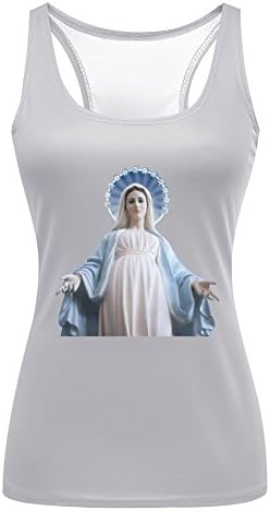 Kelisa 3D Girls Tank Holy Virgin Mary Sleeveless Ash Summer T Shirt