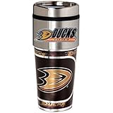 NHL Metallic Travel Tumbler, Stainless Steel and Black Vinyl, 16-Ounce