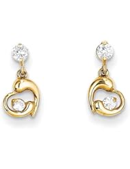 MadiK® 14k Yellow Gold Polished Dangle Heart with CZ Post Earrings