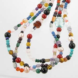Southwestern Native American Handcrafted Turquoise, Lapis, Amber, and Gemstone Bead 21" Three Strand Necklace, #11649