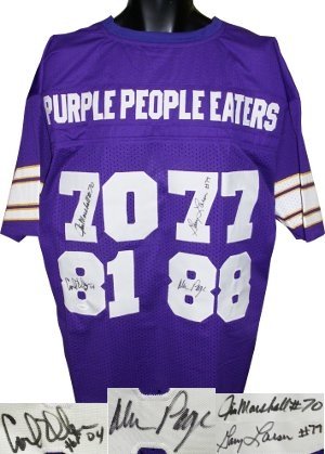 Jim Marshall Autographed/Hand Autographed/Hand Signed Vikings Purple Prostyle Jersey 4 sig